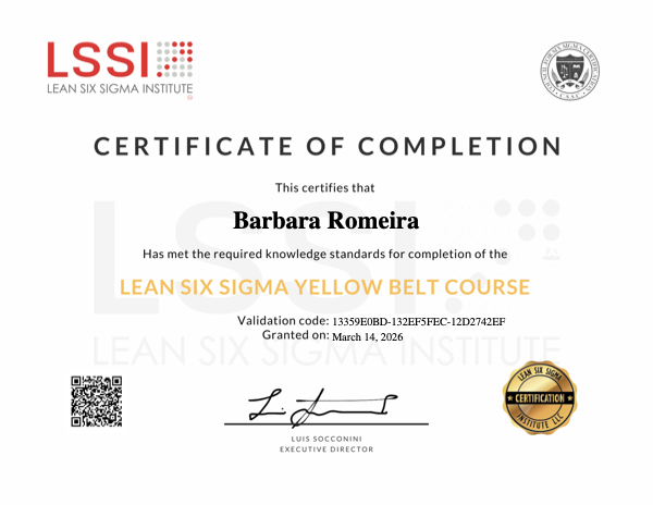 Lean Six Sigma Yellow Belt certificate