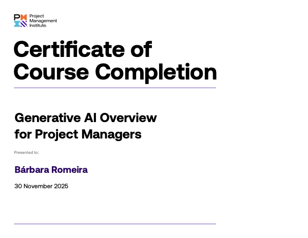Generative AI for Project Managers certificate